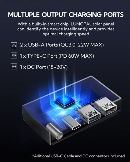 LUMOPAL 60W Foldable Portable Waterproof Solar Panel - Gray